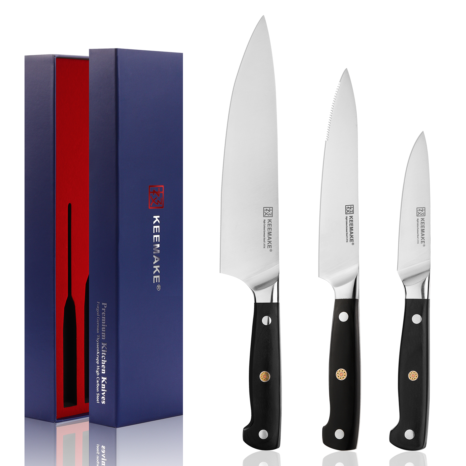 KEEMAKE-3pcs Kitchen Knife Set With Blue Gift Box