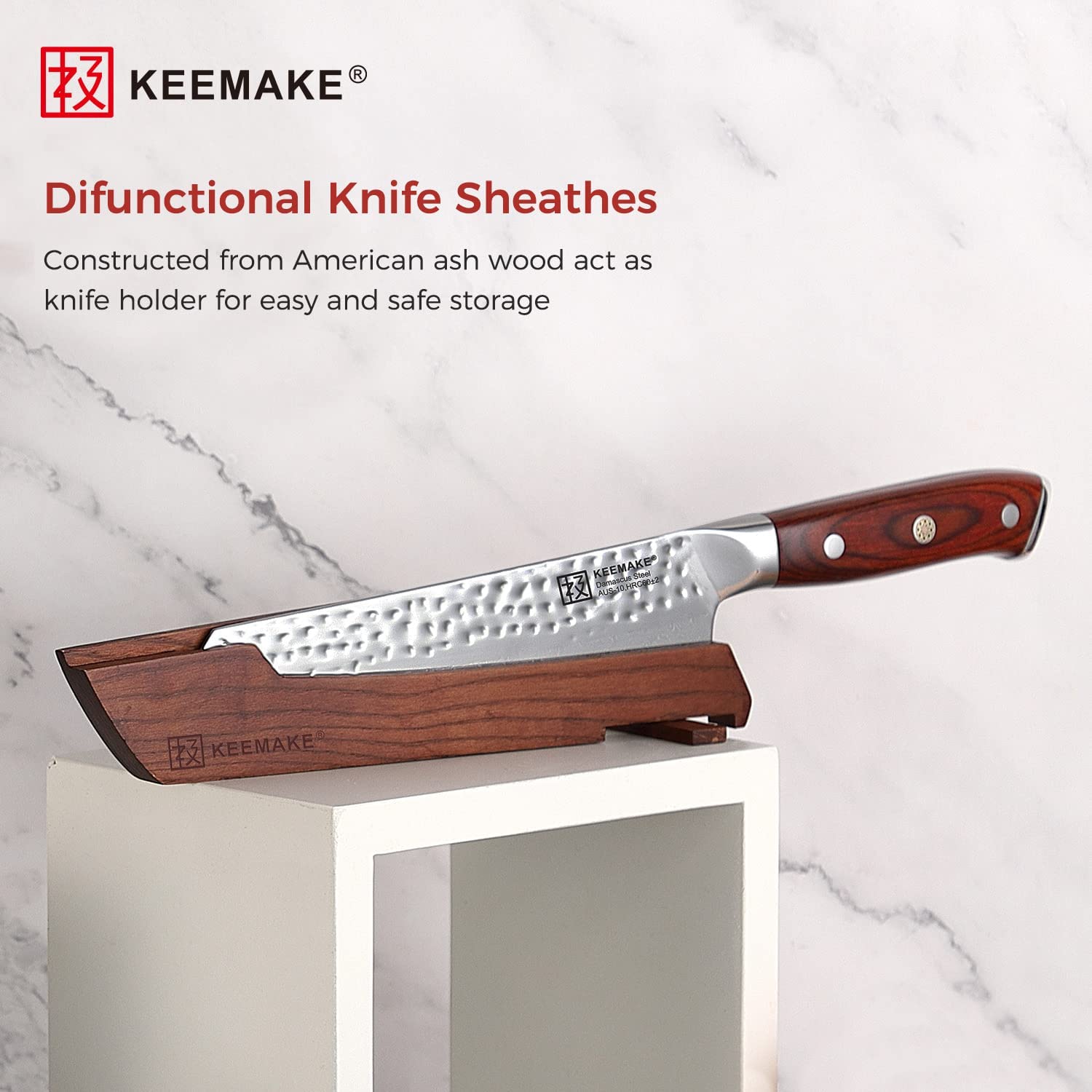 KEEMAKE Kiritsuke knife - 8Inch- Hammered Damascus