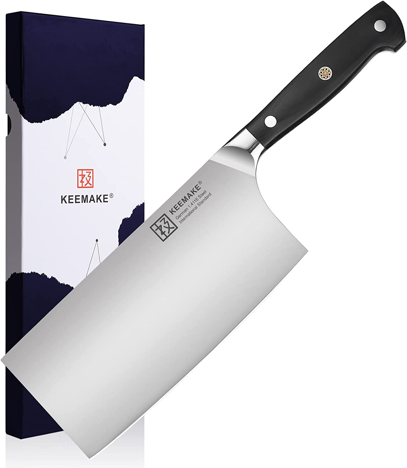 KEEMAKE- Meat Cleaver Knife Heavy Duty with Pakkawood Handle for Bone Cutting Chinese Vegetable Knife