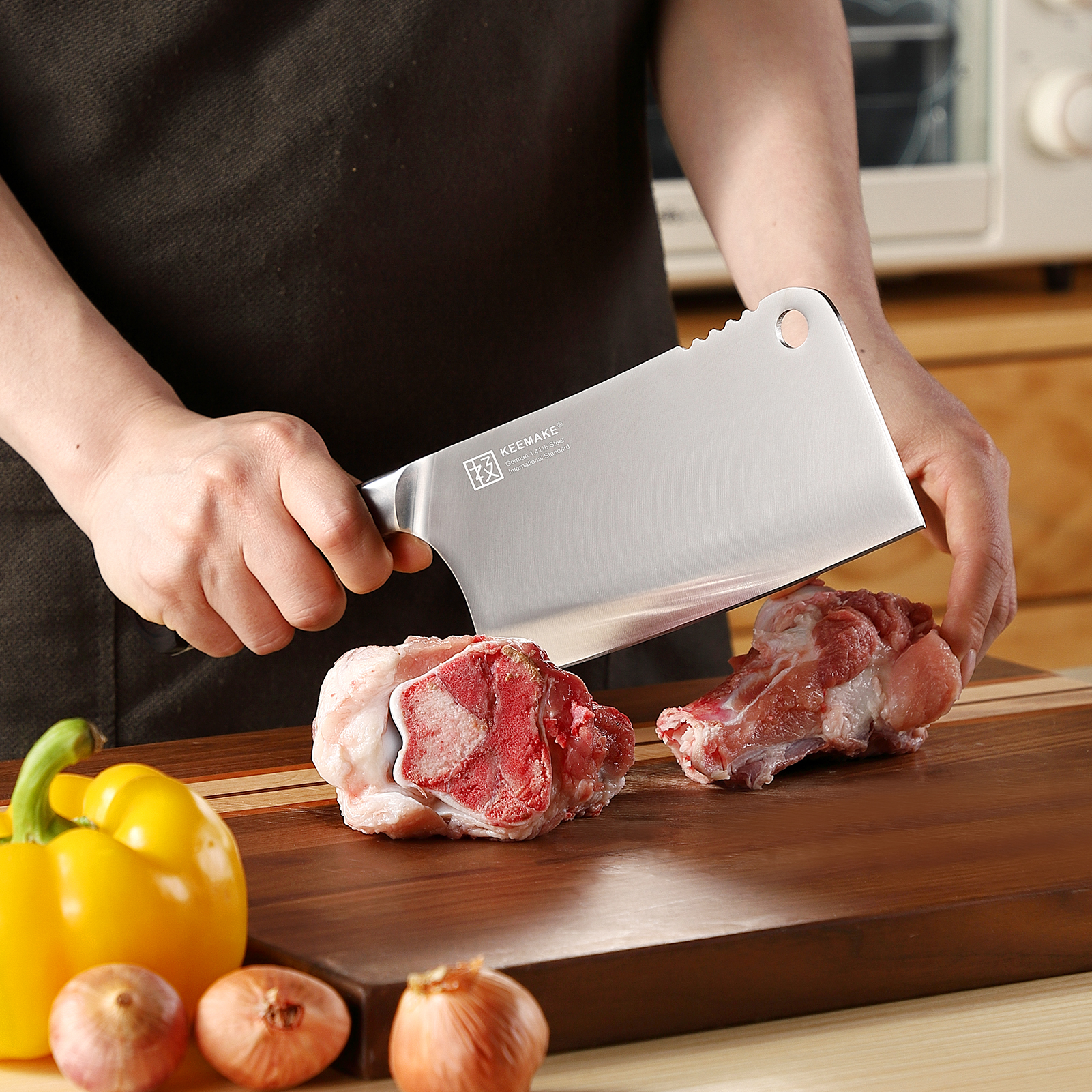 KEEMAKE-Meat Cleaver Knife Heavy Duty with Pakkawood Handle for Bone Cutting Chinese Vegetable Knife