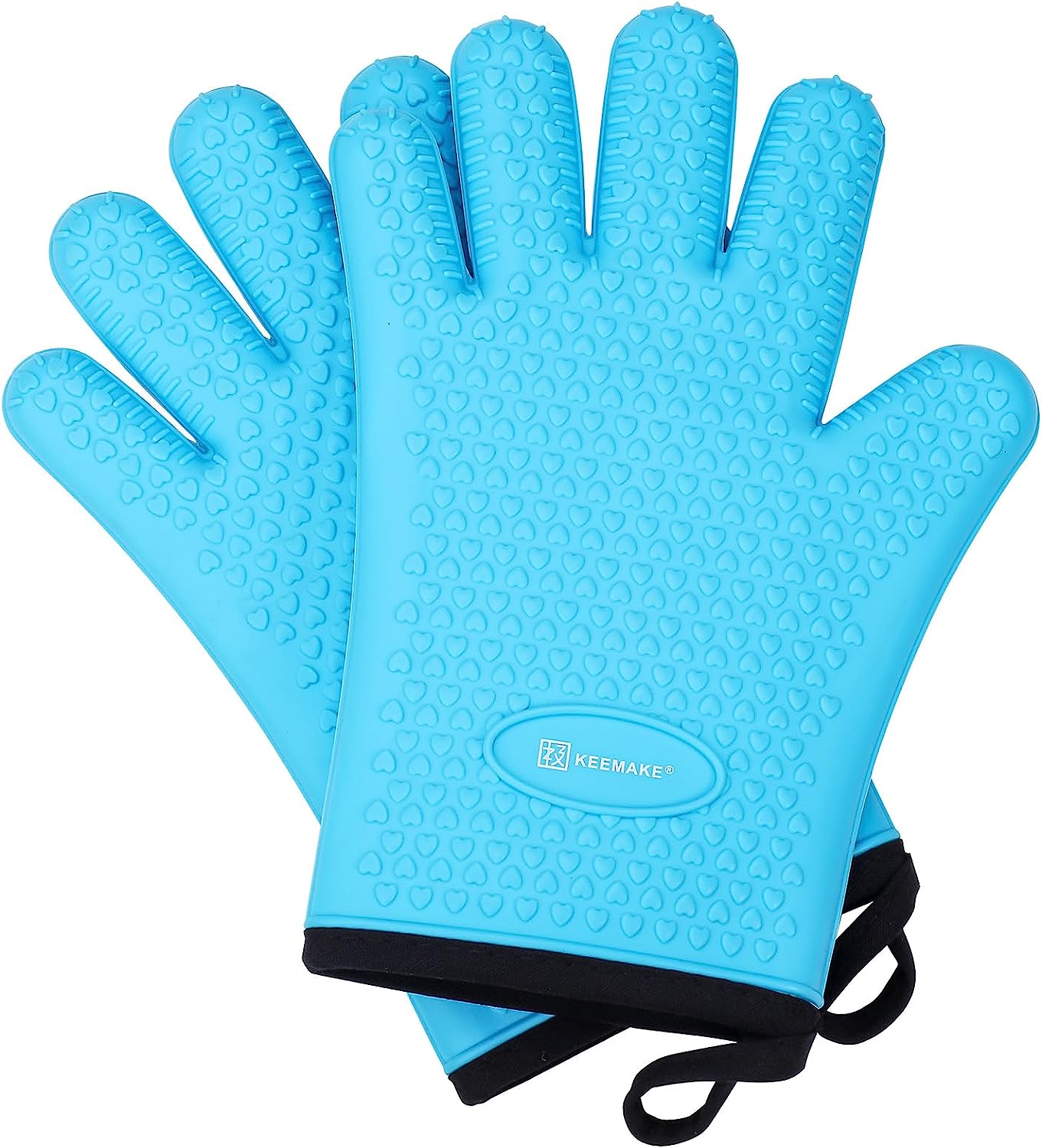 KEEMAKE Silicone Oven Mitts, Heat Resistant Gloves for Grilling Outside-Blue