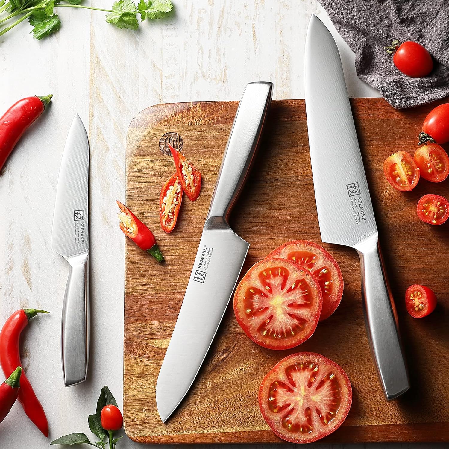 KEEMAKE 3pcs kitchen knife set high carbon stainless steel 1.4116 for meat & vegetable cutting