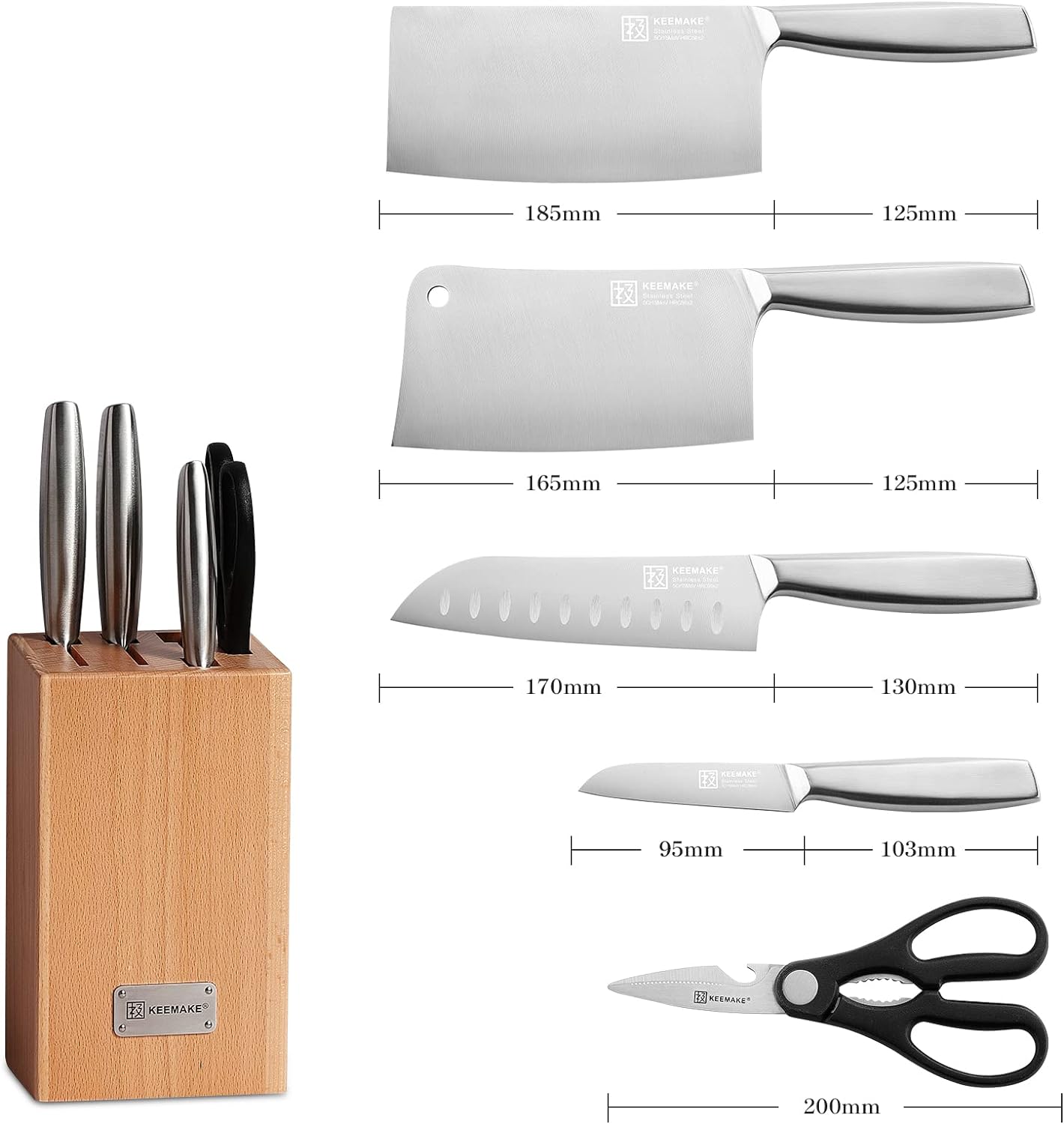 KEEMAKE 6pcs kitchen knife set high carbon stainless steel 1.4116 for meat & vegetable cutting