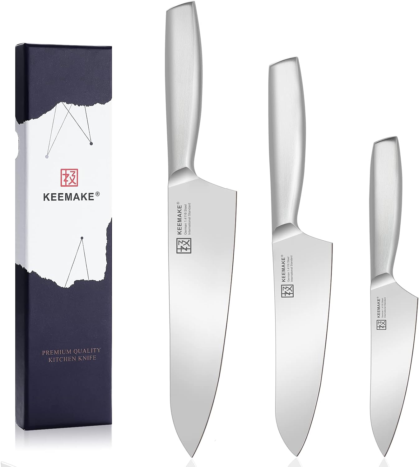 KEEMAKE 3pcs kitchen knife set high carbon stainless steel 1.4116 for meat & vegetable cutting