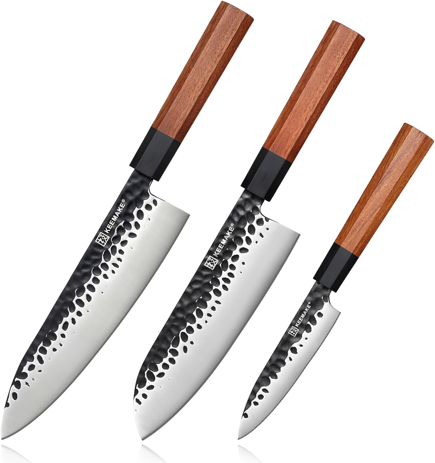 KEEMAKE Knife Set of 3pcs, Kitchen Knife Set with Japanese 440C Stainless Steel Blade Chef Knife Set with Octagon Rosewood Handle
