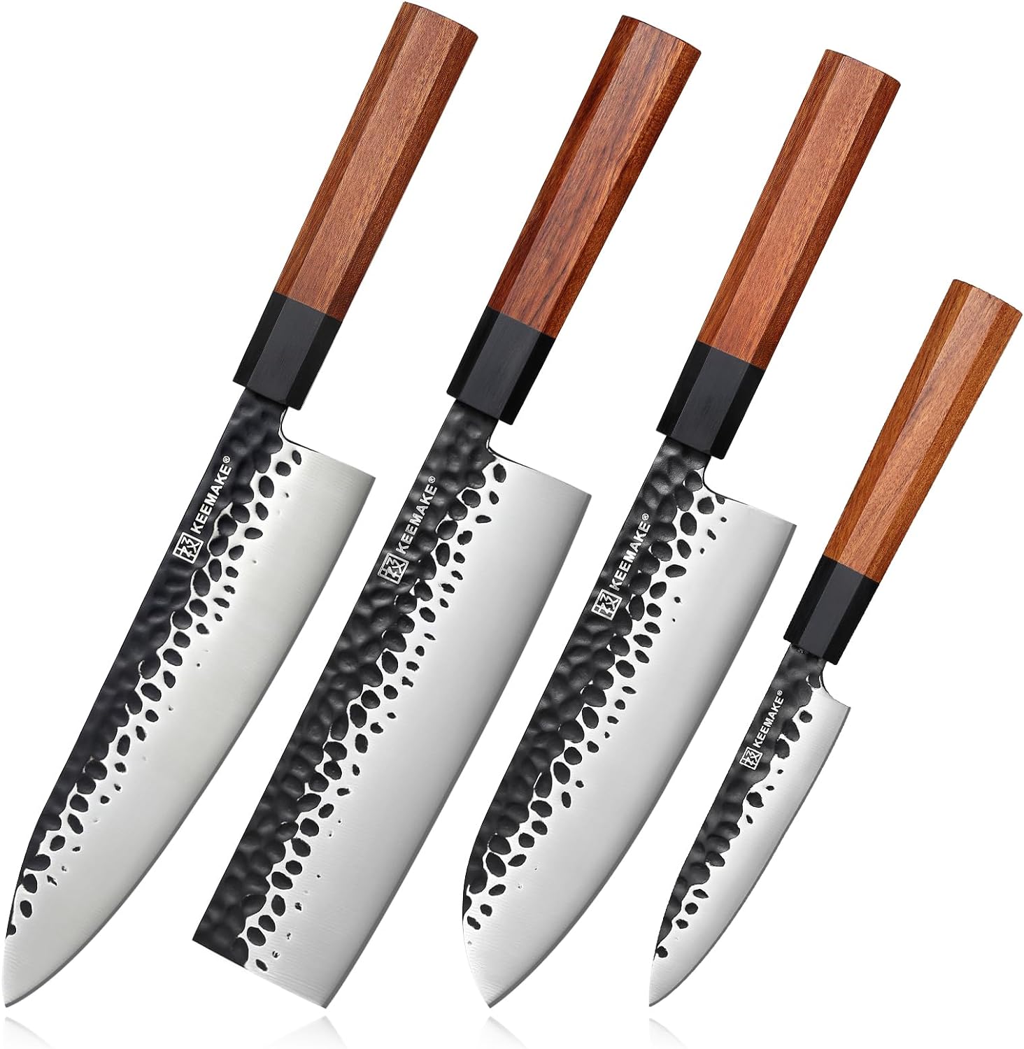 KEEMAKE Knife Set of 4pcs, Kitchen Knife Set with Japanese 440C Stainless Steel Blade Chef Knife Set with Octagon Rosewood Handle