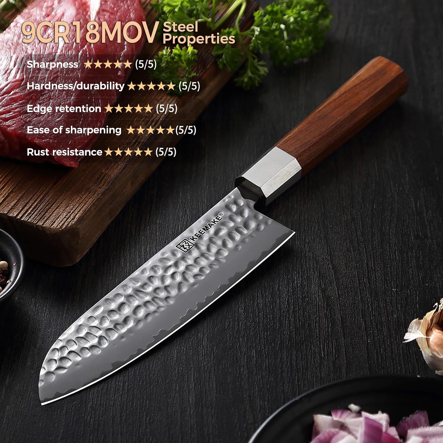KEEMAKE Kitchen Knife Set of 4pcs, Chef Knife Set with 3-layer Japanese 9CR19MOV Clad Steel Blade