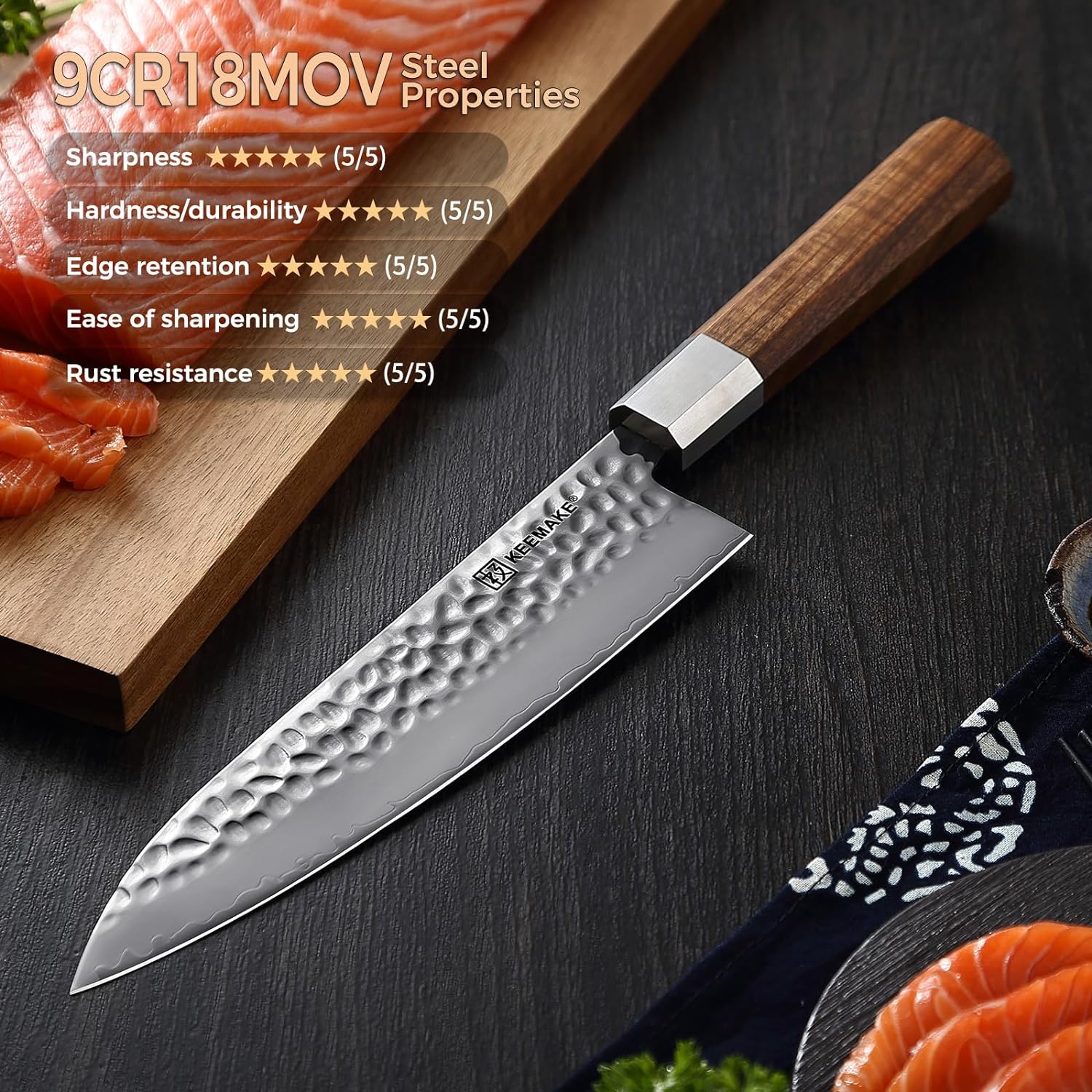 KEEMAKE Kitchen Knife Set of 4pcs, Chef Knife Set with 3-layer Japanese 9CR19MOV Clad Steel Blade