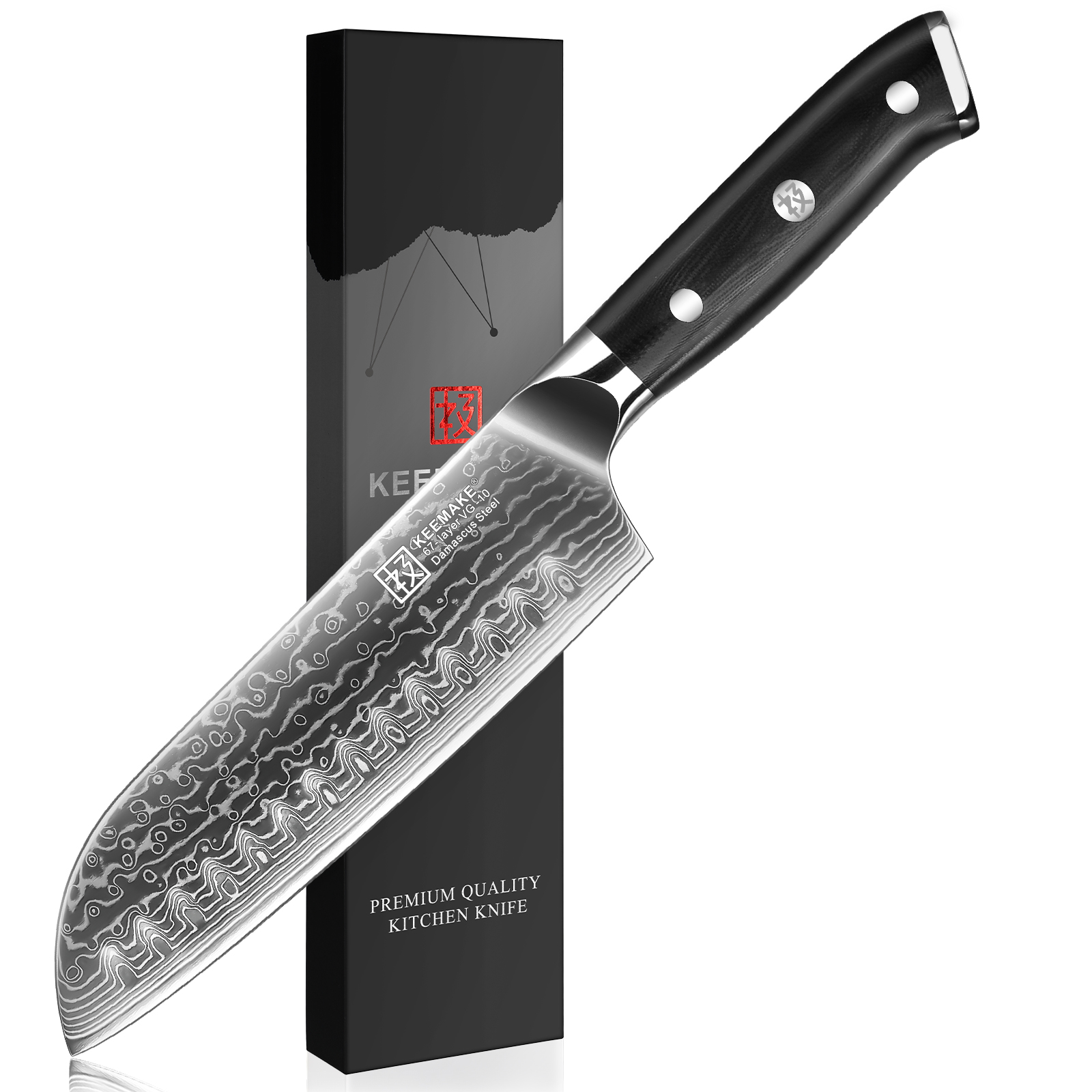 KEEMAKE Damascus Santoku Knife for Kitchen - 7 Inch Extra Sharp Japanese Chef Knife