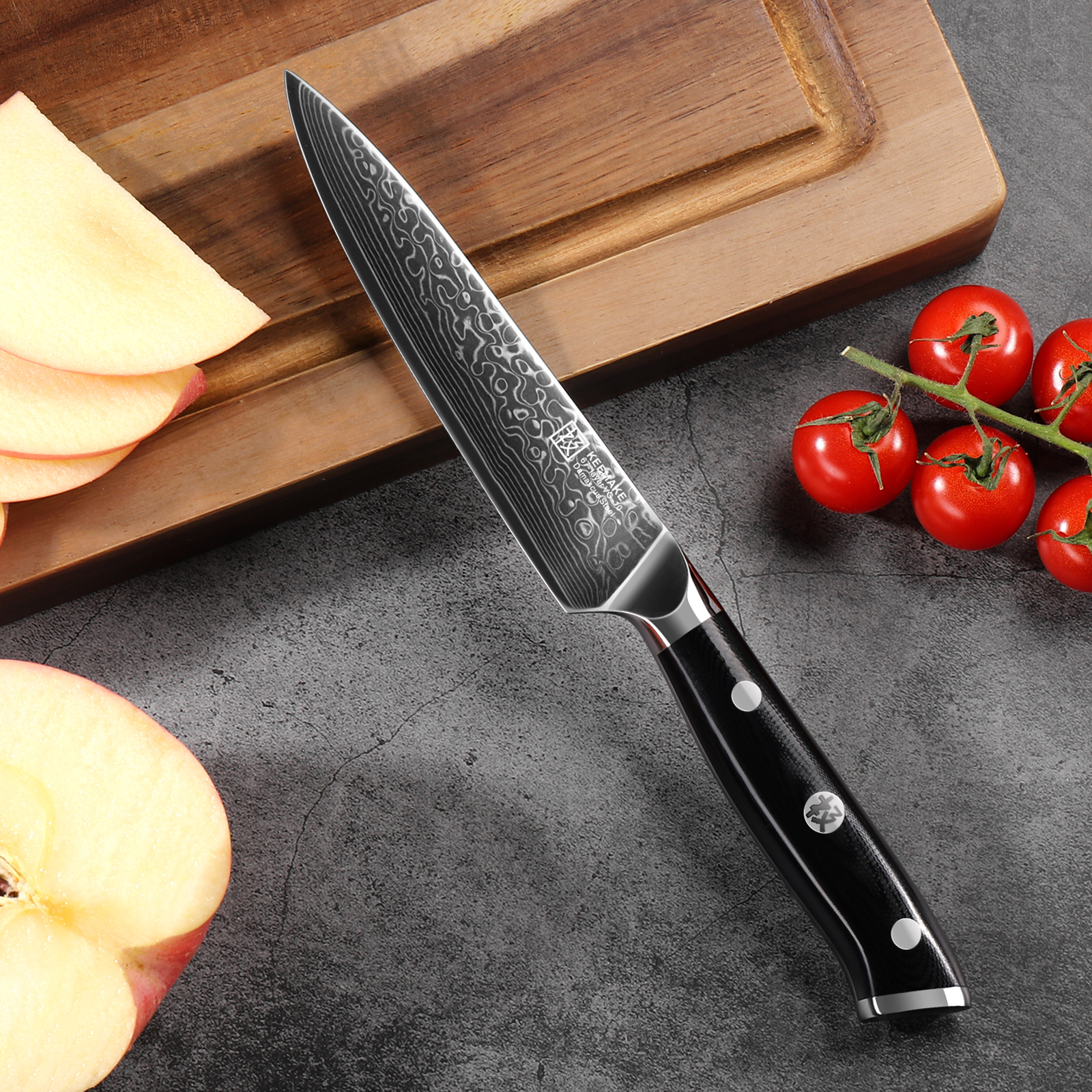 KEEMAKE Damascus Kitchen Utility Knife - 5 Inch Extra Sharp Multipurpose Kitchen Knife