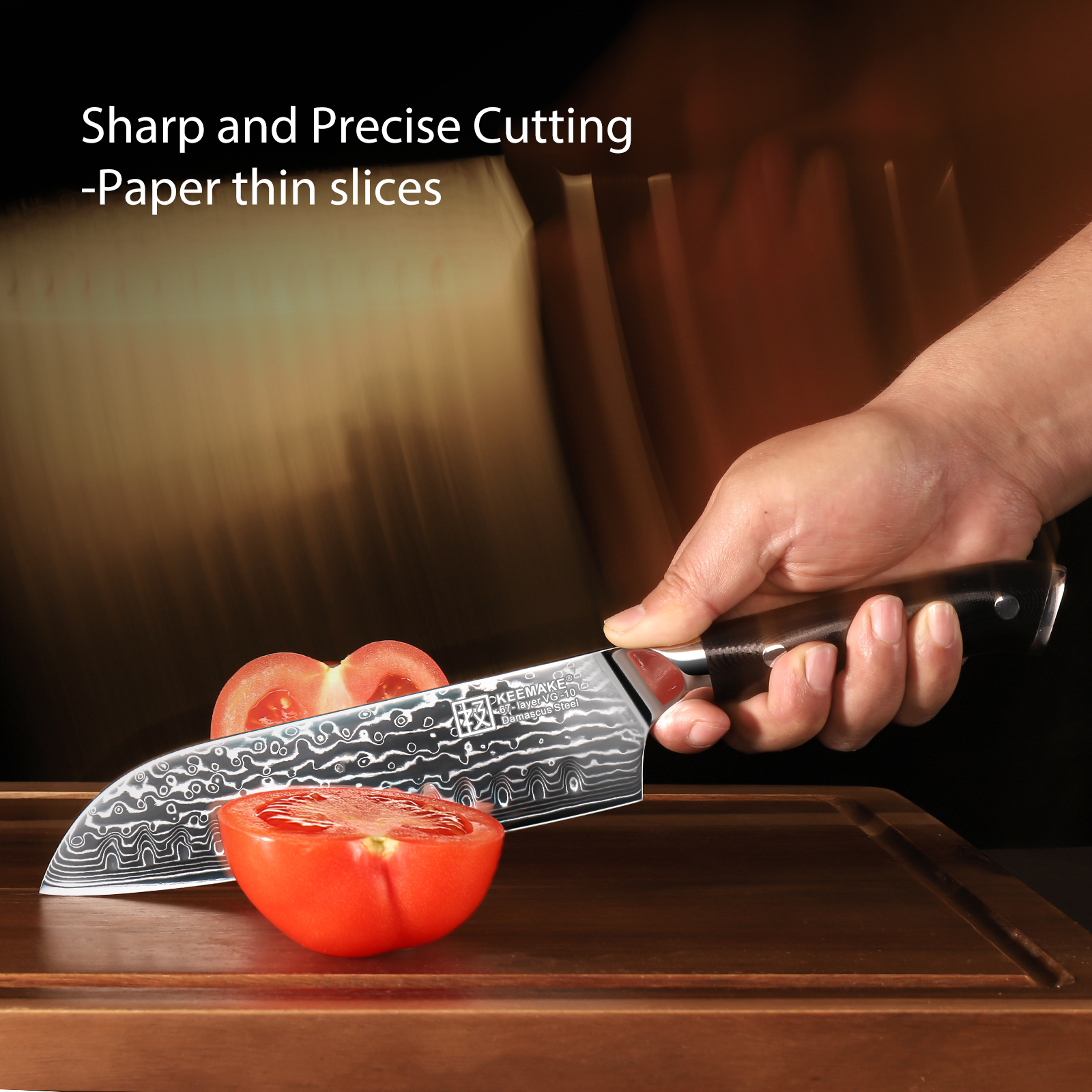 KEEMAKE Damascus Santoku Knife for Kitchen - 7 Inch Extra Sharp Japanese Chef Knife