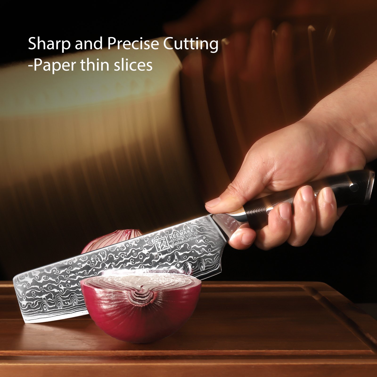 KEEMAKE Damascus Japanese Nakiri Knife - 7 Inch Professional Extra Sharp Kitchen Cleaver and Vegetable Knife