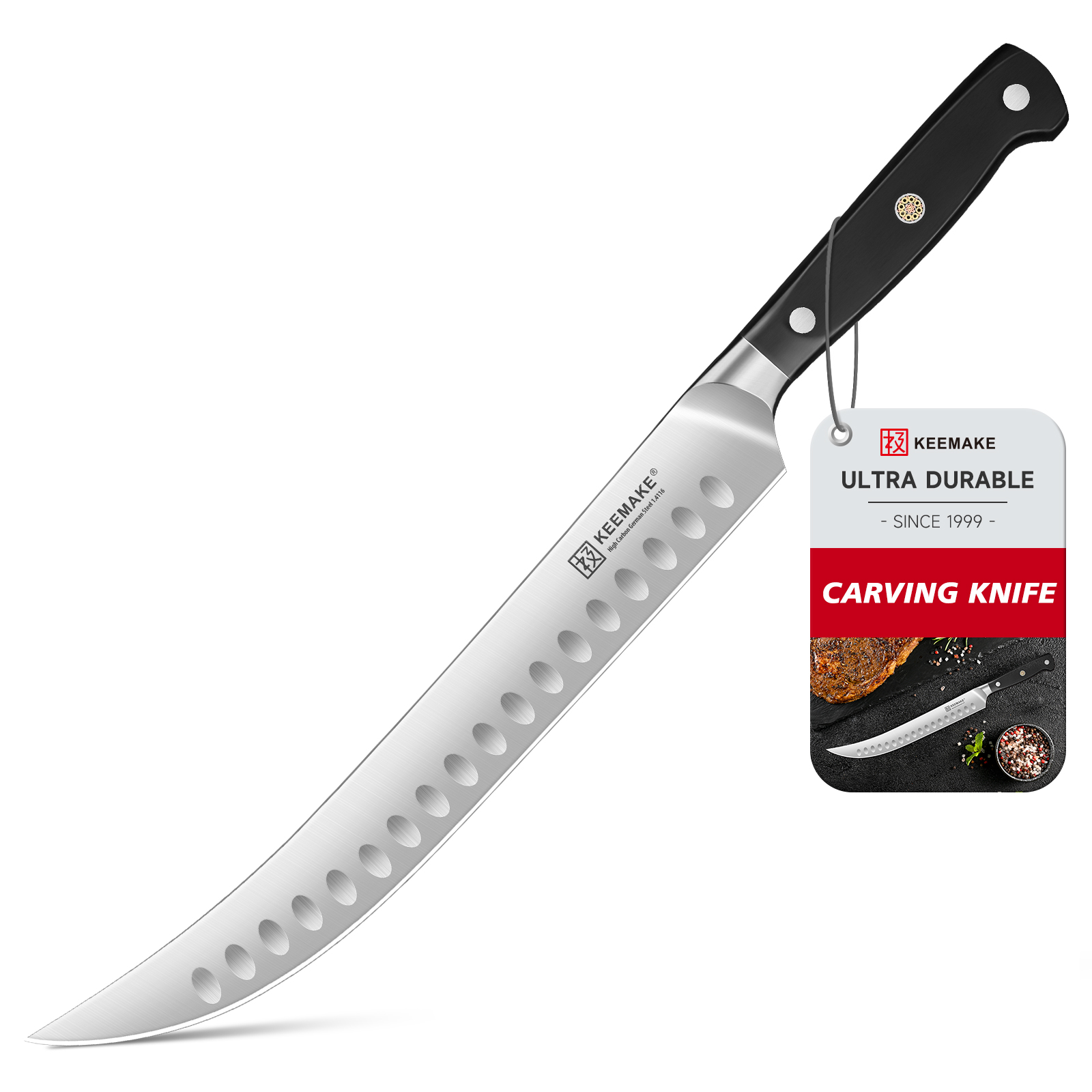 KEEMAKE 10 Inch Butcher Knife - Meat Carving Knife Brisket Slicing Knife Razor Sharp German Steel with Full Tang Design Ergonomic Handle for BBQ Roasts Ribs Ham